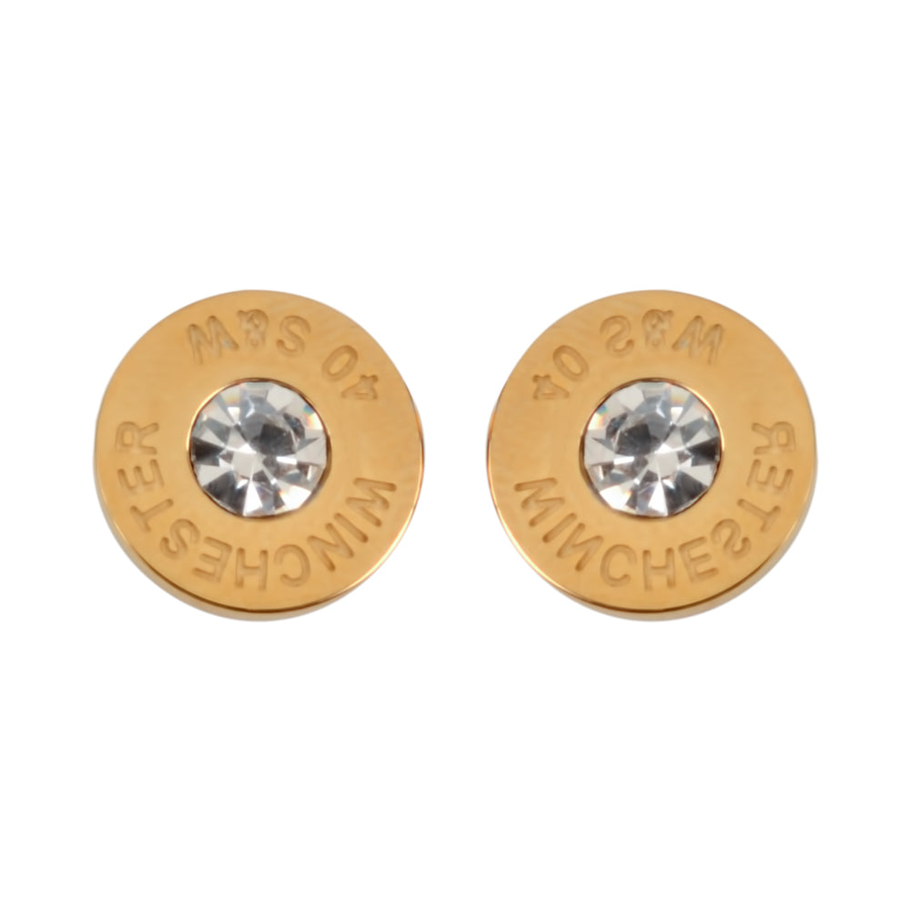 SK1440  Bullet Earrings Gold Tone Imitation Diamonds In Center Stainless Steel Motorcycle Biker Jewelry