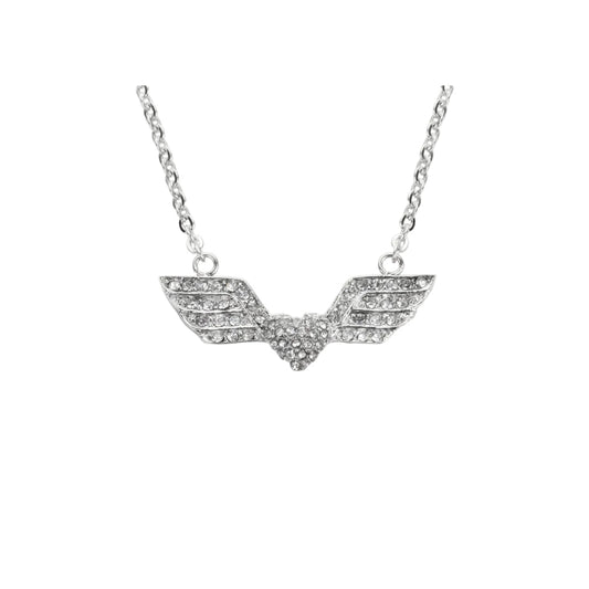Women’s Double Angel Wing Heart Crystal Necklace – Motorcycle Jewelry