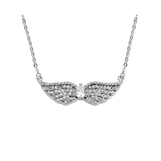 Women’s Double Angel Wing Necklace – Pear Crystal Motorcycle Jewelry