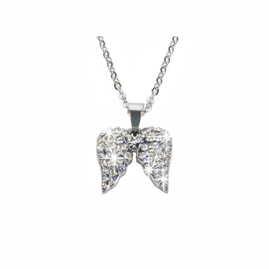Women’s Double Angel Wing Necklace – Clear Crystal Motorcycle Jewelry