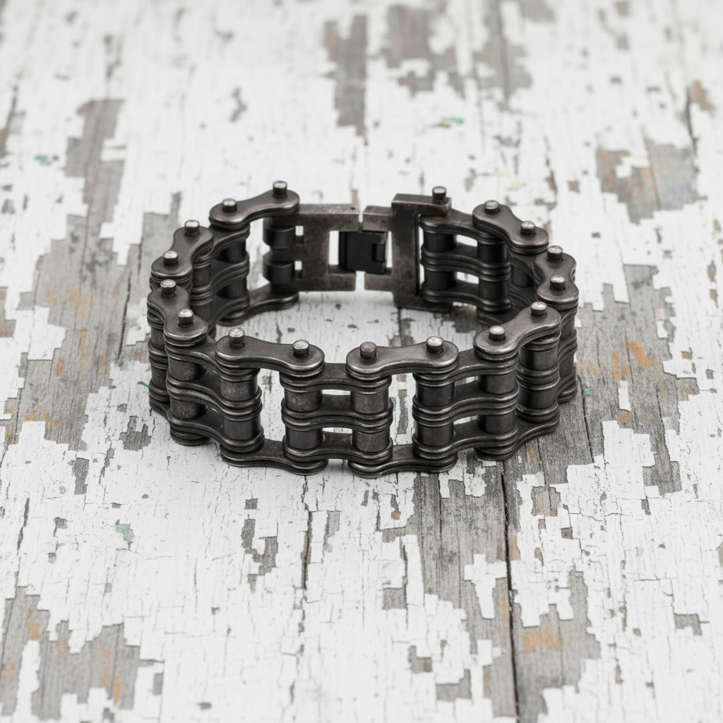 SK1703 1" Wide Distressed Antique Finish Men's Stainless Steel Motorcycle Chain Bracelet