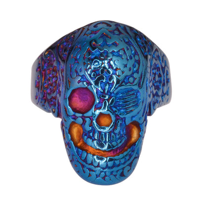 SK1751 Gents Tattoo's Gone Wild Ring Blue Anodized Edition Stainless Steel Motorcycle Biker Jewelry