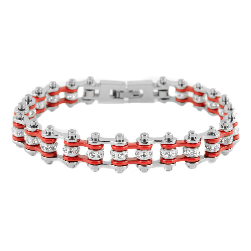 SK2001  Mini Size Two Tone Silver Red With White Crystal
