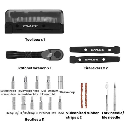 ENLEE EN59 19pcs Bike Ratchet Wrench Set Portable Multifunctional Bicycle Repair Tool Kit, EN59 19pcs