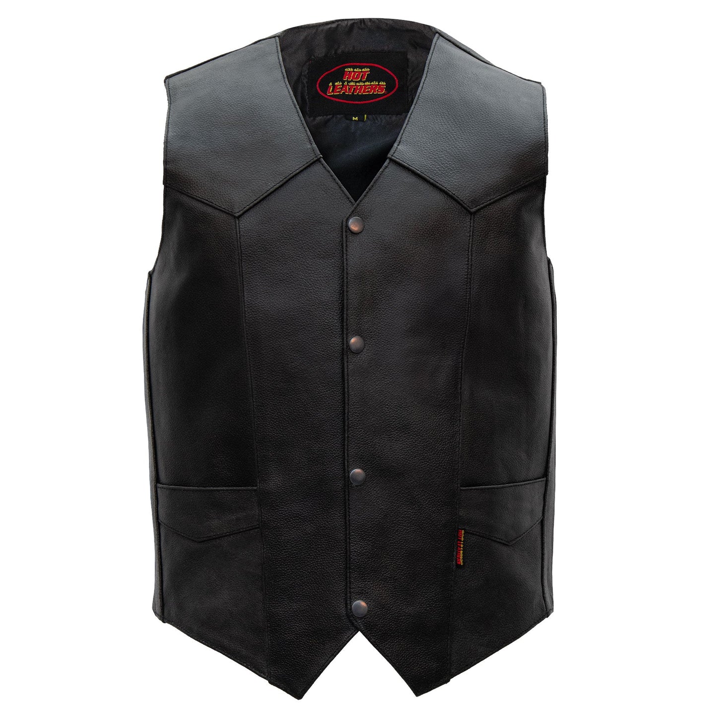 Hot Leathers VSM1014 Men's Motorcycle Black Heavyweight Leather Biker Vest with Inside Pocket