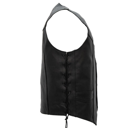 Hot Leathers VSM1015 Men's Black Heavyweight Motorcycle style Leather Biker Vest with Side Laces