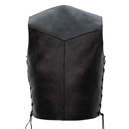 Hot Leathers VSM1015 Men's Black Heavyweight Motorcycle style Leather Biker Vest with Side Laces