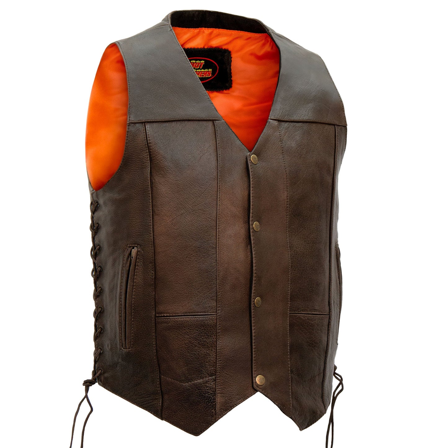 Hot Leathers VSM1029 Men's Distressed Brown Motorcycle 10 Pocket 'Conceal and Carry' Leather Biker Vest