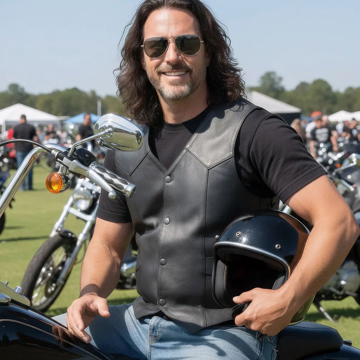 Hot Leathers VSM1032 Men's Motorcycle style Black 'Classic' Leather Biker Vest