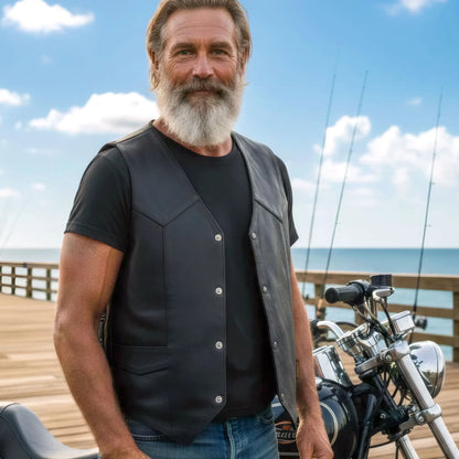 Hot Leathers VSM1032 Men's Motorcycle style Black 'Classic' Leather Biker Vest