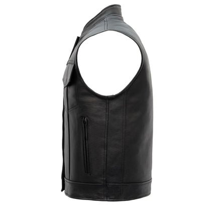 Hot Leathers VSM1054 Men’s Black 'Skull Flag' Motorcycle Club style Conceal and Carry Leather Biker Vest