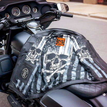 Hot Leathers VSM1054 Men’s Black 'Skull Flag' Motorcycle Club style Conceal and Carry Leather Biker Vest