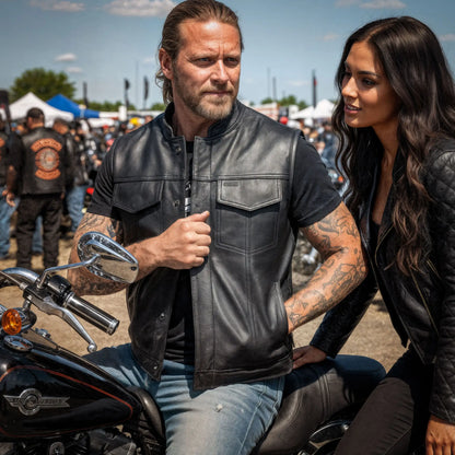 Hot Leathers VSM1055 Men’s Black 'Over The Top Skull' Motorcycle Club Style Conceal and Carry Leather Biker Vest