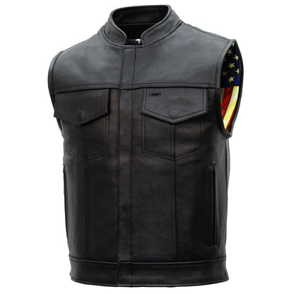 Hot Leathers VSM1056 Men's Black 'Vintage USA Flag' Motorcycle Club Style Conceal and Carry Leather Biker Vest