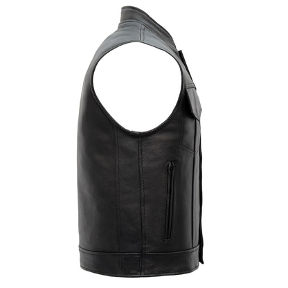 Hot Leathers VSM1056 Men's Black 'Vintage USA Flag' Motorcycle Club Style Conceal and Carry Leather Biker Vest