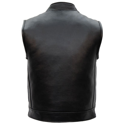 Hot Leathers VSM1060 Men's Black 'Flannel Red' Motorcycle Club Style Conceal and Carry Leather Biker Vest