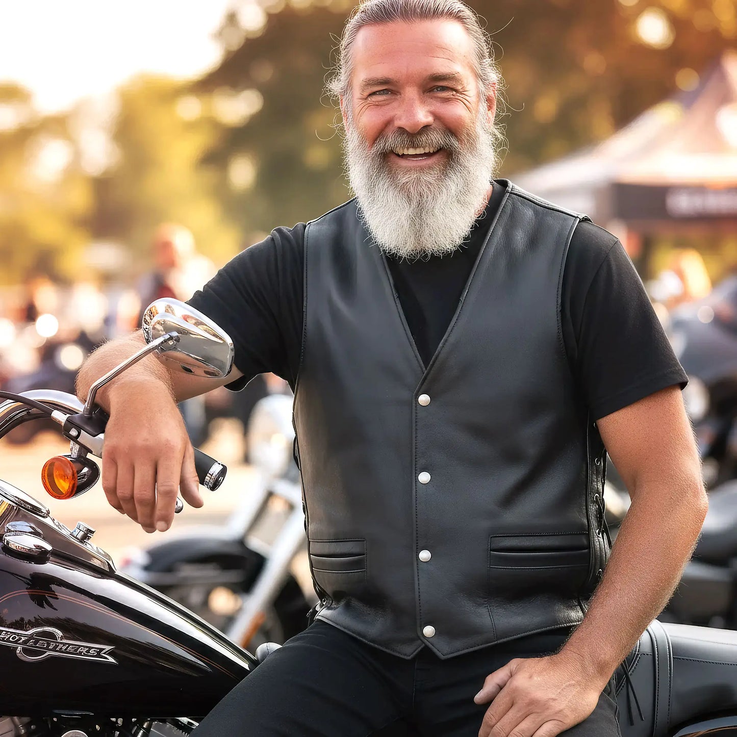 Hot Leathers VSM1063 Men's Black 'Blessed' Motorcycle style Conceal and Carry Side Lace Leather Biker Vest