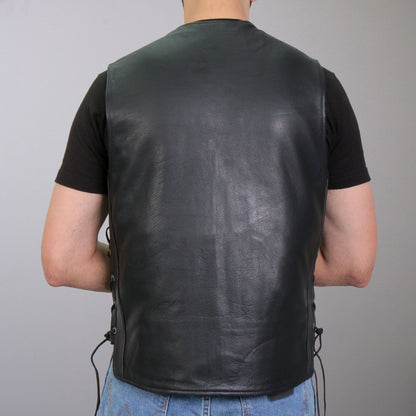 Hot Leathers VSM1064 Men's Black 'Viking Warrior' Motorcycle style Conceal and Carry Side Lace Leather Biker Vest