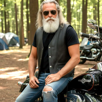 Hot Leathers VSM1064 Men's Black 'Viking Warrior' Motorcycle style Conceal and Carry Side Lace Leather Biker Vest