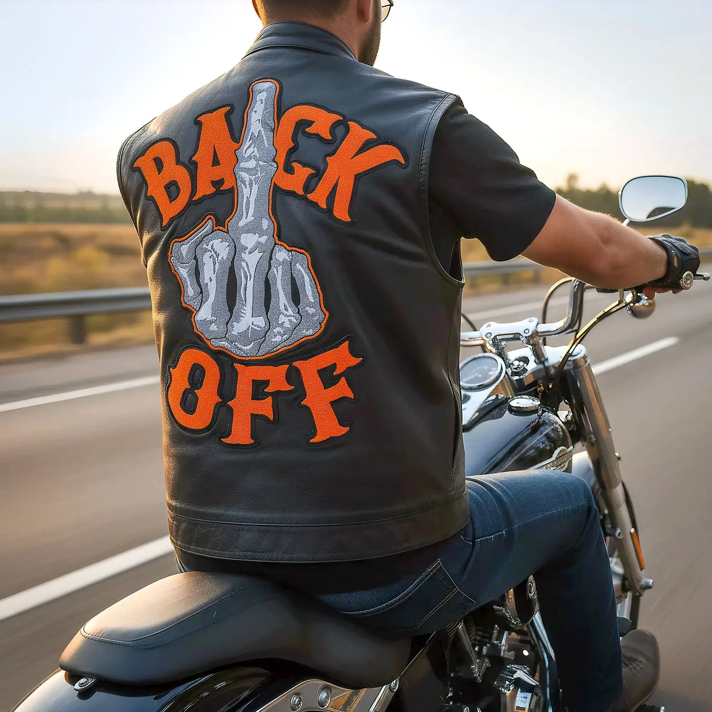 Hot Leathers VSM2002 Men's Black 'Back Off Finger' Conceal and Carry Leather Vest