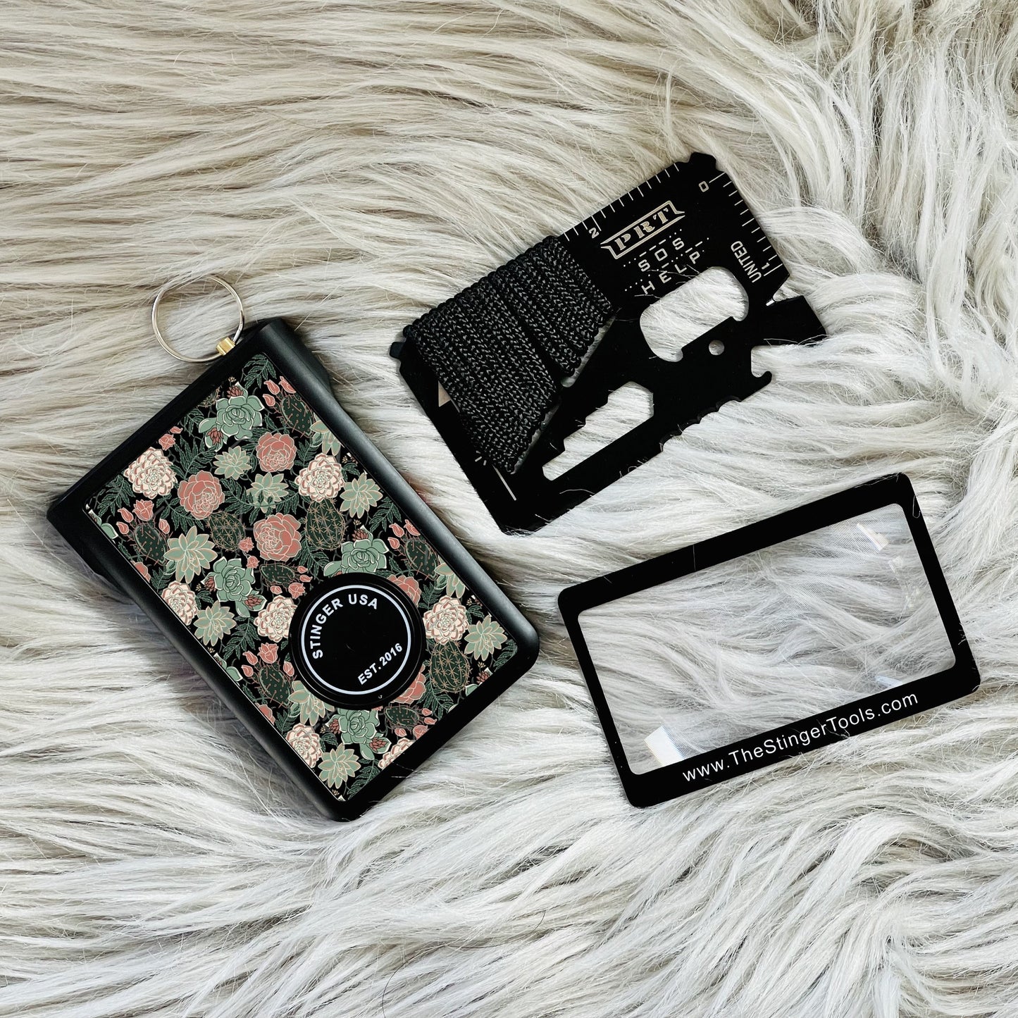 Safety Wallet With Personal Alarm Multi Functional Tool (Green Marble)