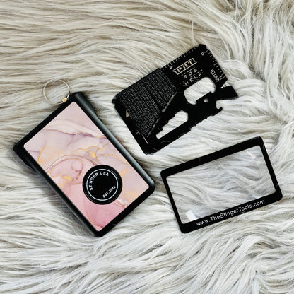 Safety Wallet With Personal Alarm Multi Functional Tool (Pink Marble)