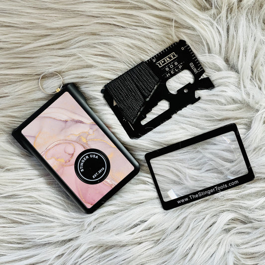 Safety Wallet With Personal Alarm Multi Functional Tool (Pink Marble)
