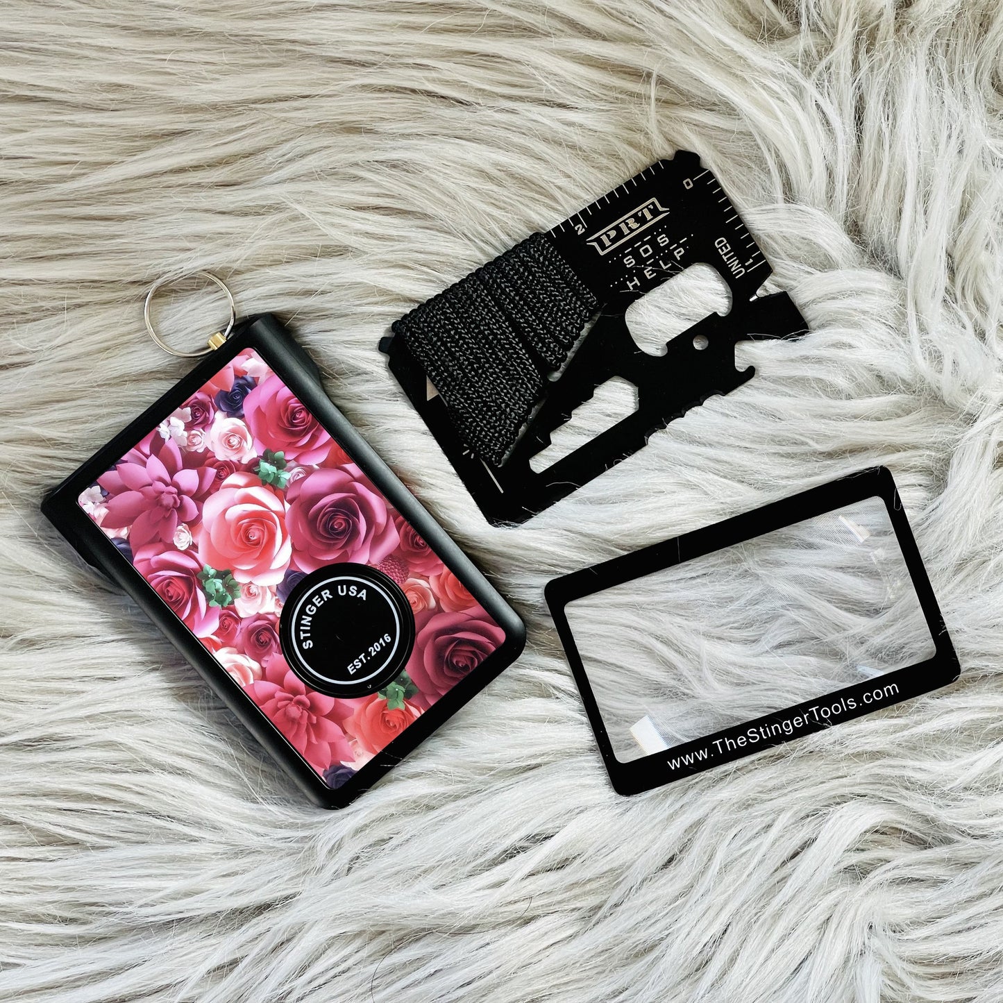 Safety Wallet With Personal Alarm Multi Functional Tool (Green Flower)