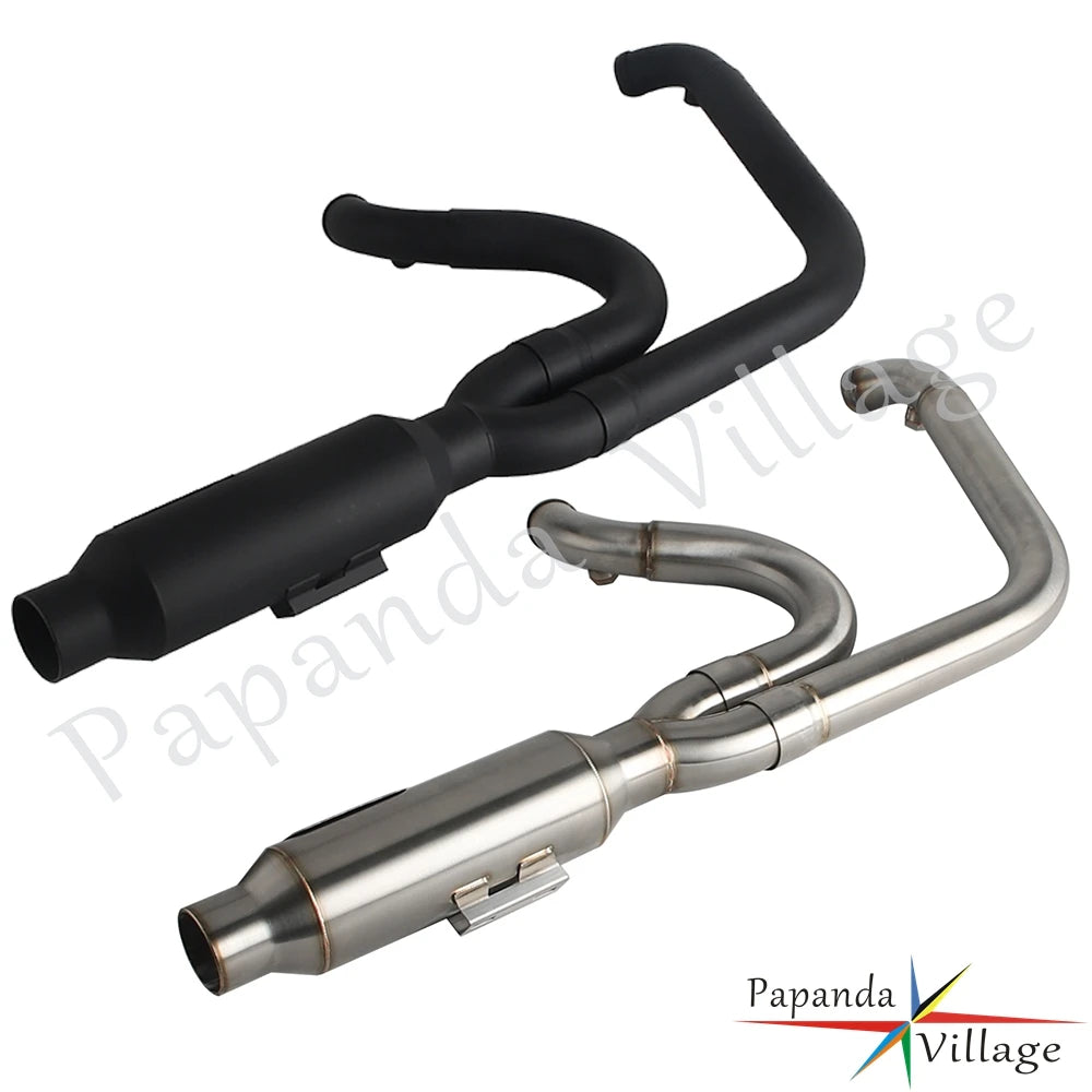 For Harley Dyna Super Wide Glide Low Rider S Street Fat Bob 06-17 Moto 2-into-1 Exhaust Muffler Drag Pipe Slip On Muffler System