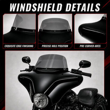 9" Smoke Windshield Trim Batwing Fairing For Harley Softail 2000-2017 Fat Boy FLSTF, Heritage Classic FLSTC, Slim FLS, Deluxe
