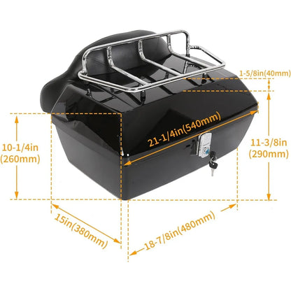 50l motorcycle trunk w/top rack & backrest compatible with harley honda yamaha suzuki cruiser universal motorcycle top case tai