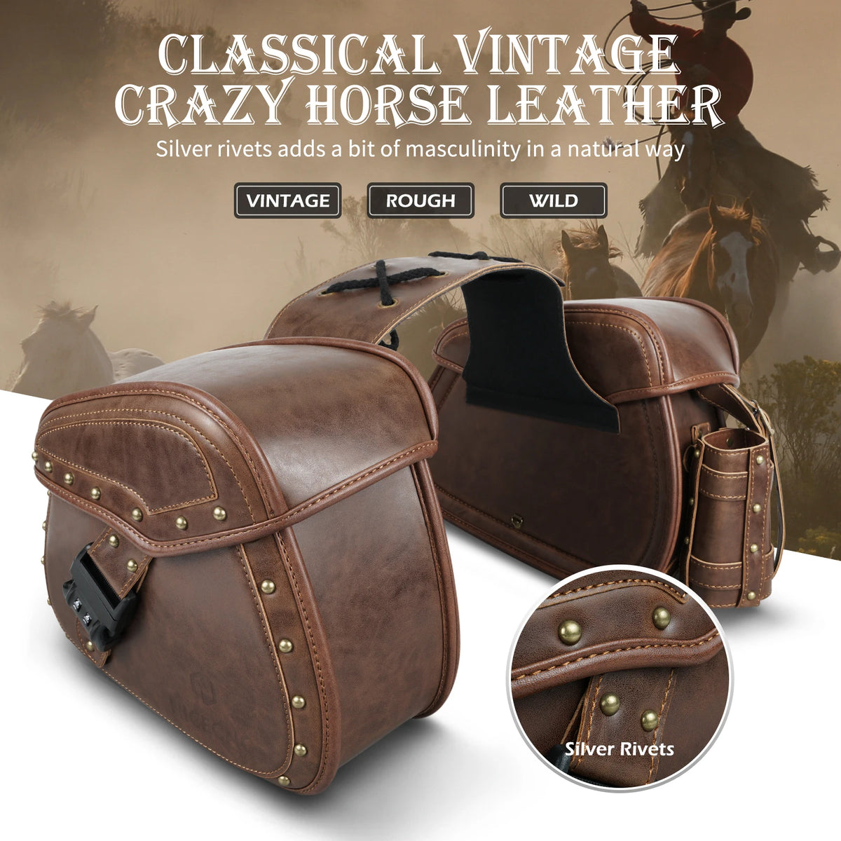 NICECNC 2Pcs Motorcycle PU Leather Side Saddle Bags Saddlebags Luggage Panier Motocross Accessories for Harley Davidson Touring