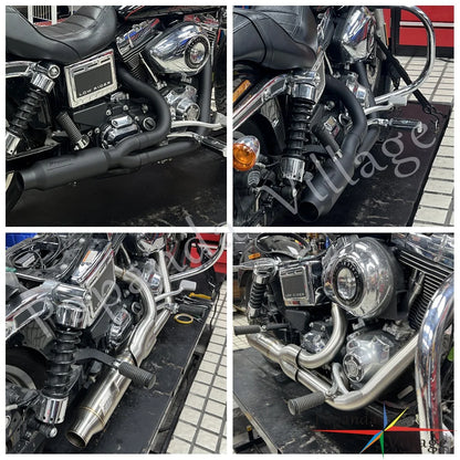 For Harley Dyna Super Wide Glide Low Rider S Street Fat Bob 06-17 Moto 2-into-1 Exhaust Muffler Drag Pipe Slip On Muffler System