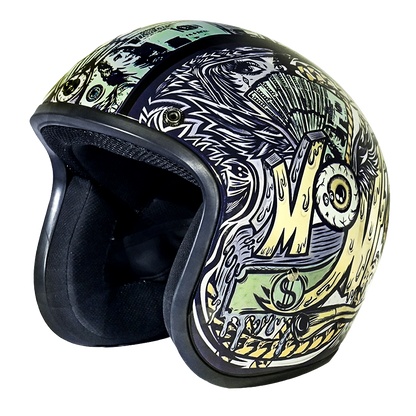 DOT Approved Daytona Cruiser Open Face Motorcycle Helmet - Men, Women & Youth - With Visor & Graphics - W/ Money