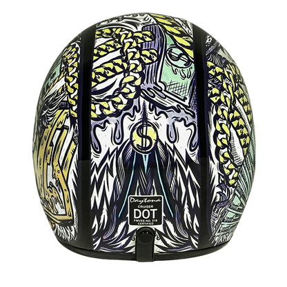 DOT Approved Daytona Cruiser Open Face Motorcycle Helmet - Men, Women & Youth - With Visor & Graphics - W/ Money