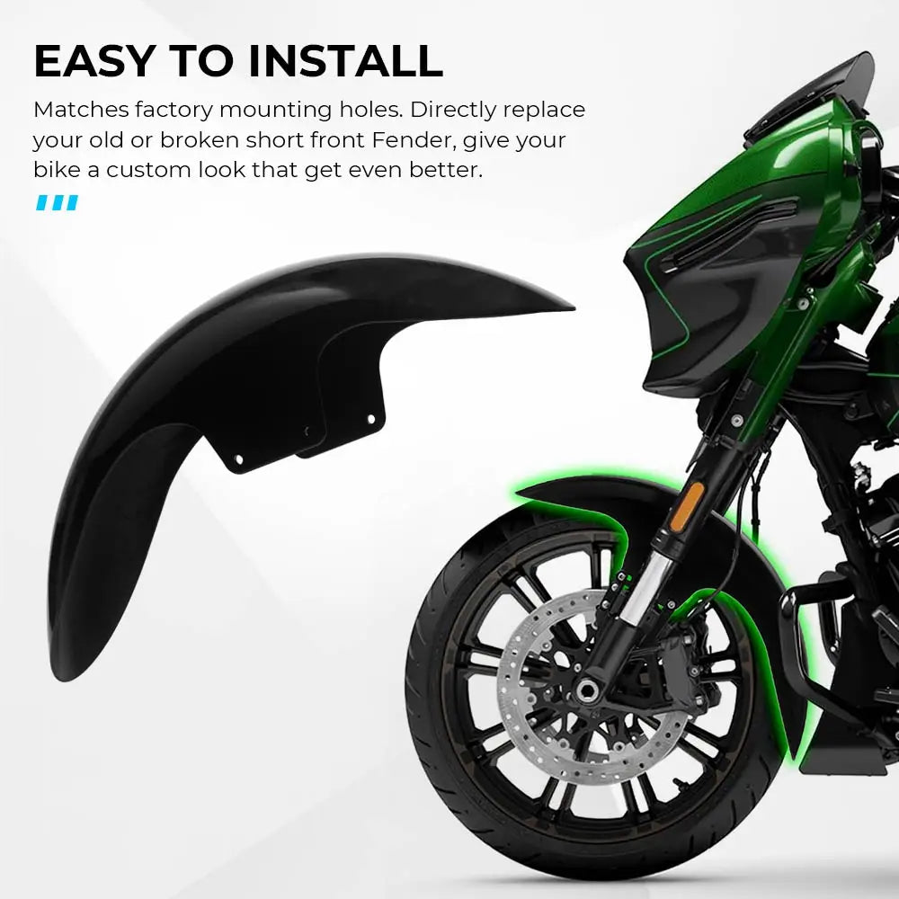 1PC 21" Mid-Length Front Fender Motorcycle ABS Plastic Glossy Black For Harley-Davidson Touring Road Glide CVO FLTRXSE 2023-2025