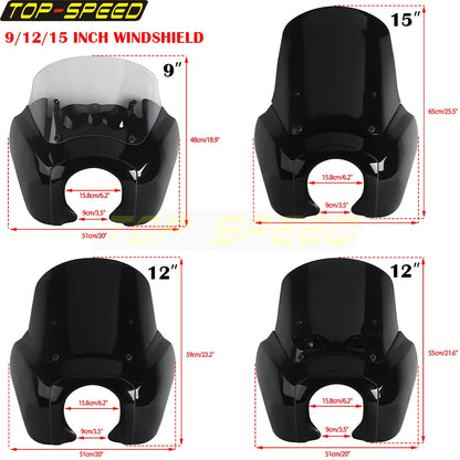 Front Headlight Fairing W/ 9/12/15'' Windshield Cover For Harley Dyna Low Rider Super Wide Glide Fat Street Bob Motorcycle Cowls