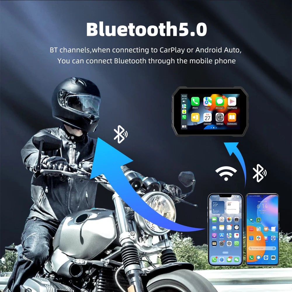 18-language EKIY Linux 5 Inch IP67 Waterproof Screen wifi Bluetooth5.0 Motorcycle Wireless CarPlay Android Auto System with TPMS