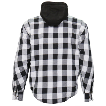 Hot Leathers JKM3006 Men’s Motorcycle Black and White Hooded Armored Flannel Biker Jacket