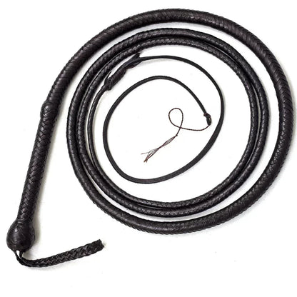 Leather Whip 6, 8, 10, 12, 14 & 16 Feet long 12 Strands Cowhide Leather Equestrian Black Bullwhip