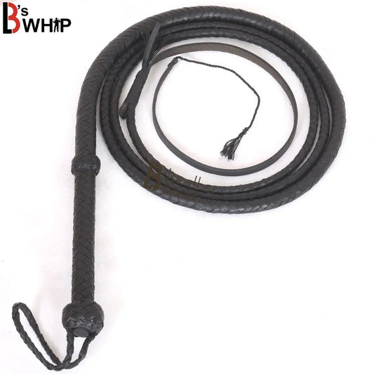 Black Leather Bullwhip 3ft, 4ft, 6ft & 8ft – 8 Plait Handmade Real Cowhide Rope Core Whip