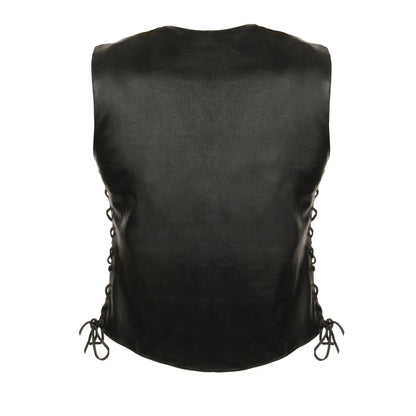 Milwaukee Leather LKL4700 Women's Black Premium Leather Side Laced  Motorcycle Biker Riders Vest w/ Snap Closure