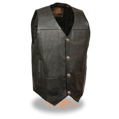 Milwaukee Leather LKM3700 Men's Classic Black Leather Motorcycle Rider Vest w/ Buffalo Nickel Snaps Closure
