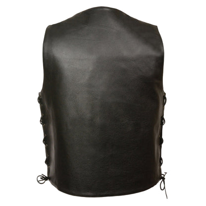 Milwaukee Leather LKM3701 Men's Black Leather Classic V-Neck Motorcycle Rider Vest w/ Buffalo Snaps and Side Laces
