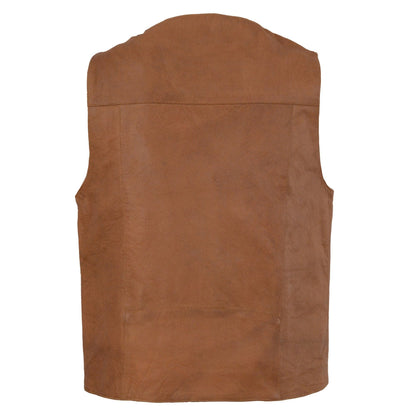 Milwaukee Leather LKM3702 Men's Saddle Leather Classic V-Neck Western Style Motorcycle Rider Vest w/ Buffalo Snaps