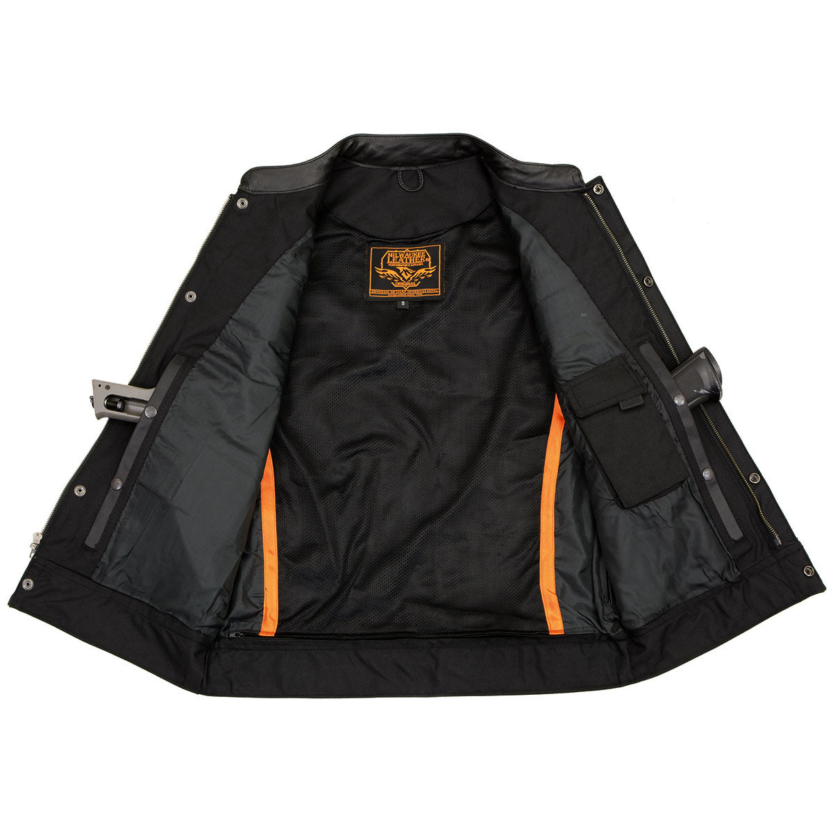Milwaukee Leather LKM3710 Men's Black Leather Club Style Motorcycle Rider Vest w/ Zipper and Snap Button Closure