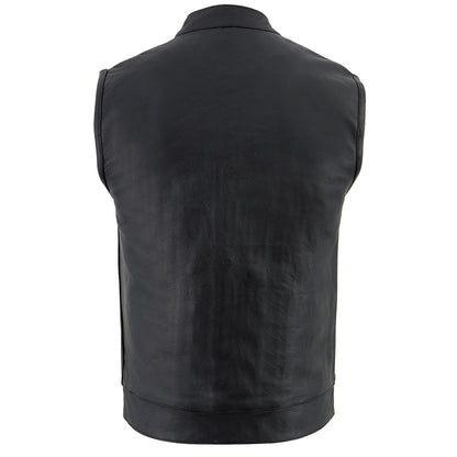 Milwaukee Leather LKM3710 Men's Black Leather Club Style Motorcycle Rider Vest w/ Zipper and Snap Button Closure