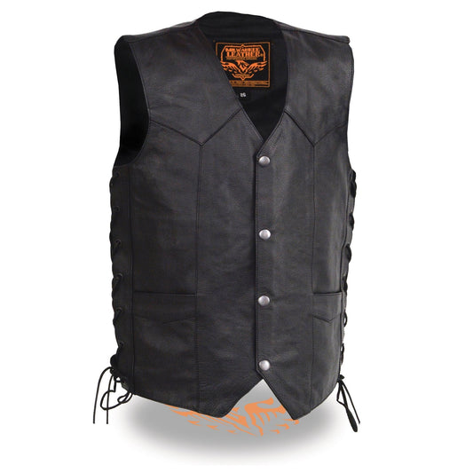 Milwaukee Leather LKY3860 Youth Size Black Leather Motorcycle Riders Vest w/ Side Lace