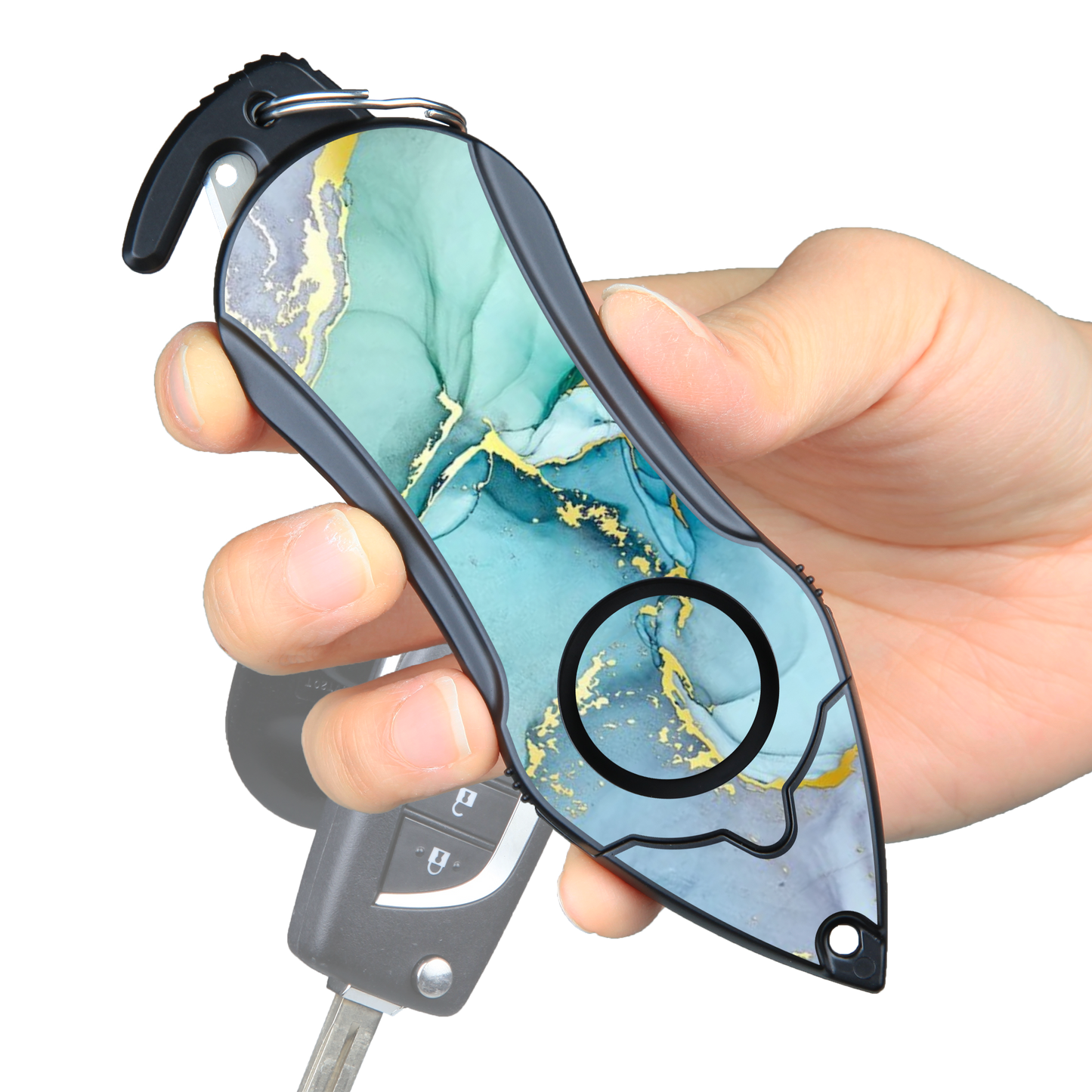 Personal Alarm keychain Safety Emergency Tool (Green Marble)
