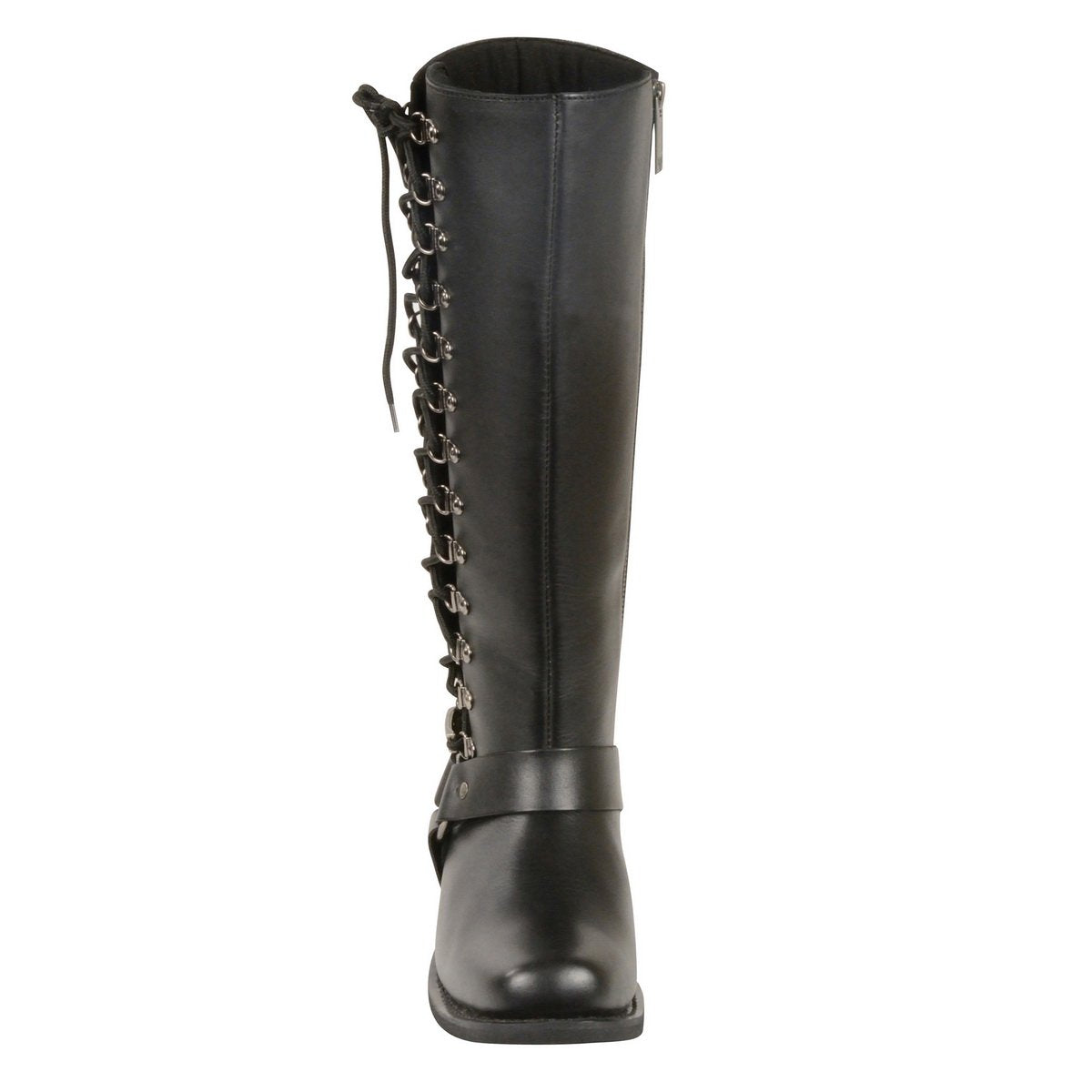 Milwaukee Leather MBL9365 Women's Classic Black Leather 14-Inch Harness Square Toe Tall Motorcycle Boots